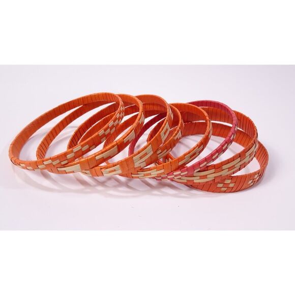 Anthropologie Women's Aztec Paper Woven Stacked Bangle bracelet Set NWOT 58 - Picture 1 of 7